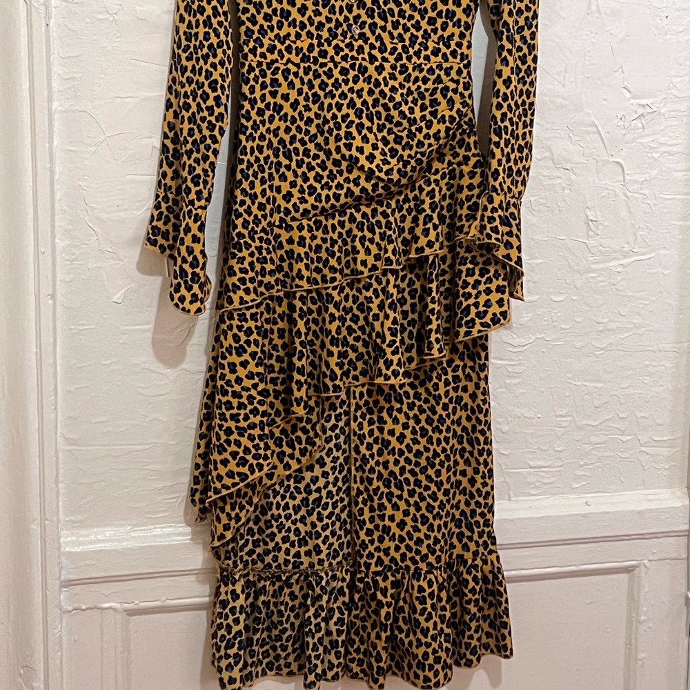 Leopard Animal Print High-Low Ruffle Dress Night Out Maximalist Party Girl S - Picture 3 of 12
